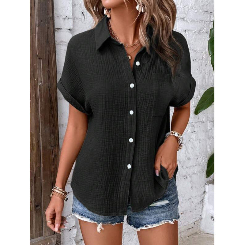 Atmungsaktive Damen-Baumwollmix-Bluse mit Kurzarm und strukturierter Oberfläche von berg-feldt