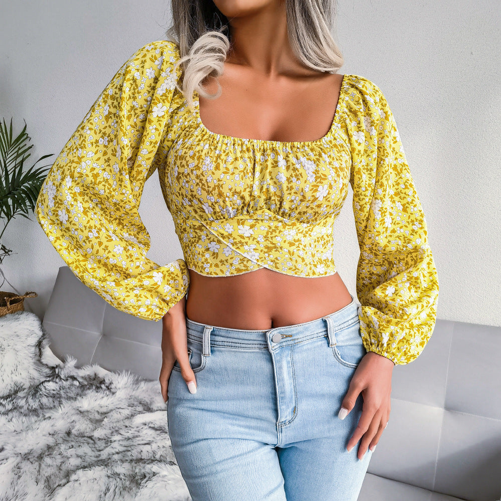 Blouse femme Berg-Feldt à manches bouffantes, fronces et motif floral
