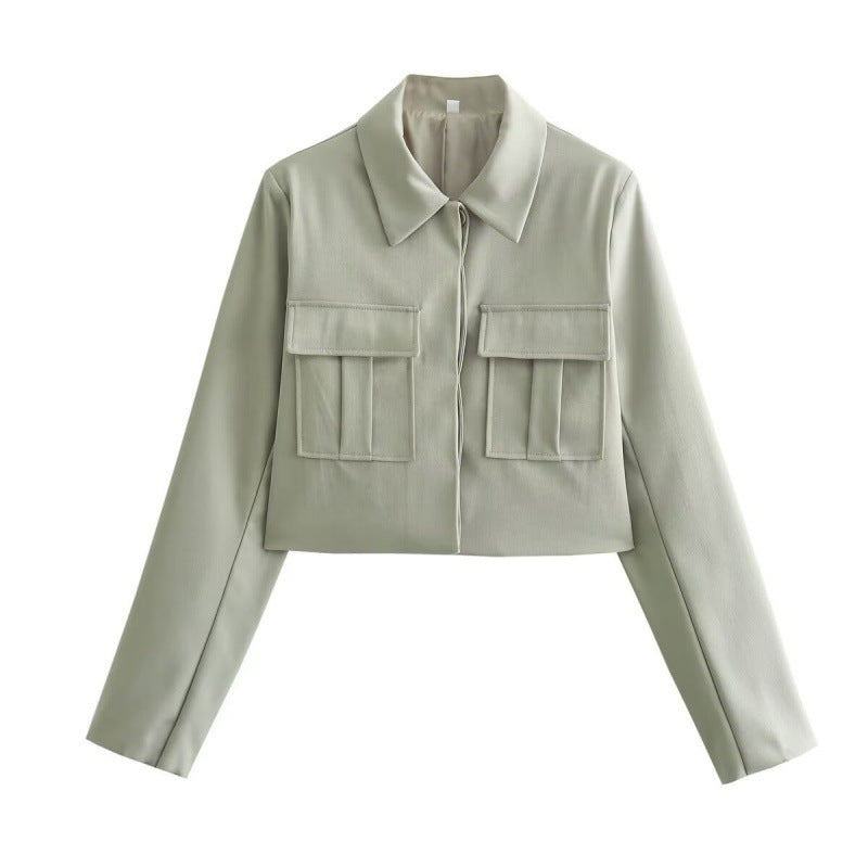Women's Cropped Utility Jacket with Flap Pockets by berg-feldt