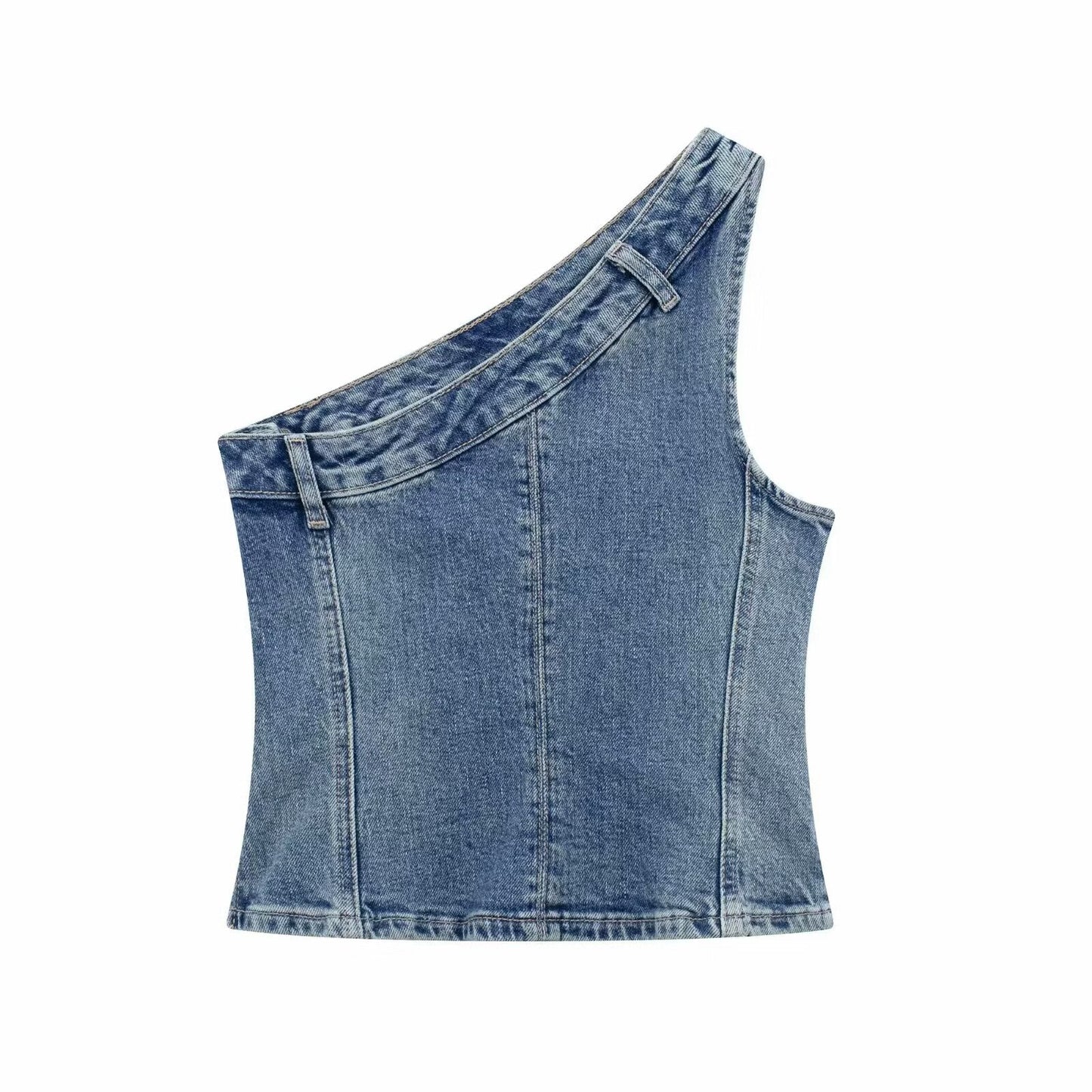 Women's Asymmetrical Denim Cropped Top by berg-feldt