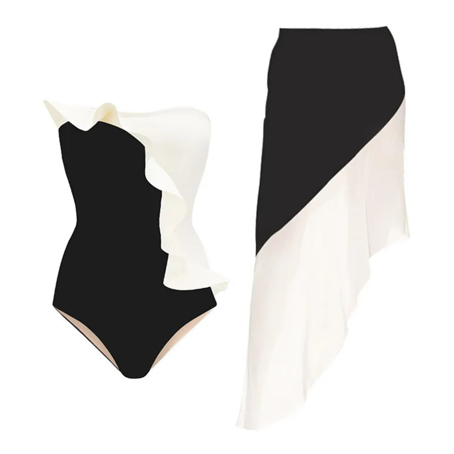 Maillot de bain pour femme Berg-Feldt avec volants et jupe longue fleurie