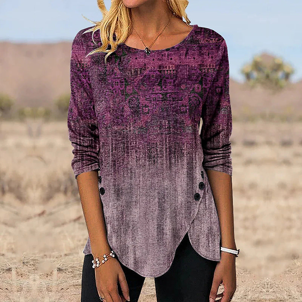 Asymmetrisches Damen-Langarmshirt mit Knopfverzierung von berg-feldt
