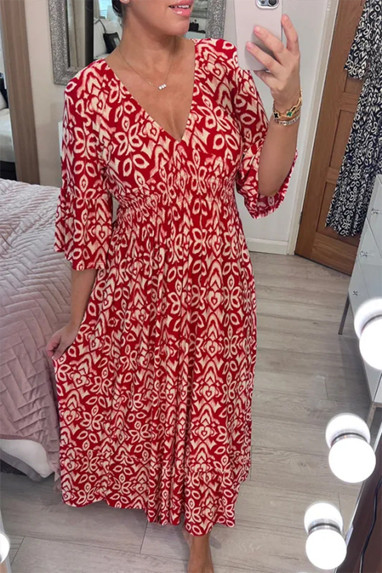 Robe longue pour femme avec col en V décontracté et manches larges berg-feldt
