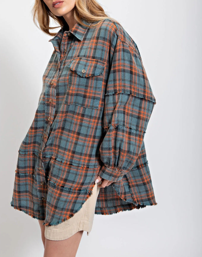 Blouse à carreaux surtaillée coupe décontractée pour femme de berg-feldt
