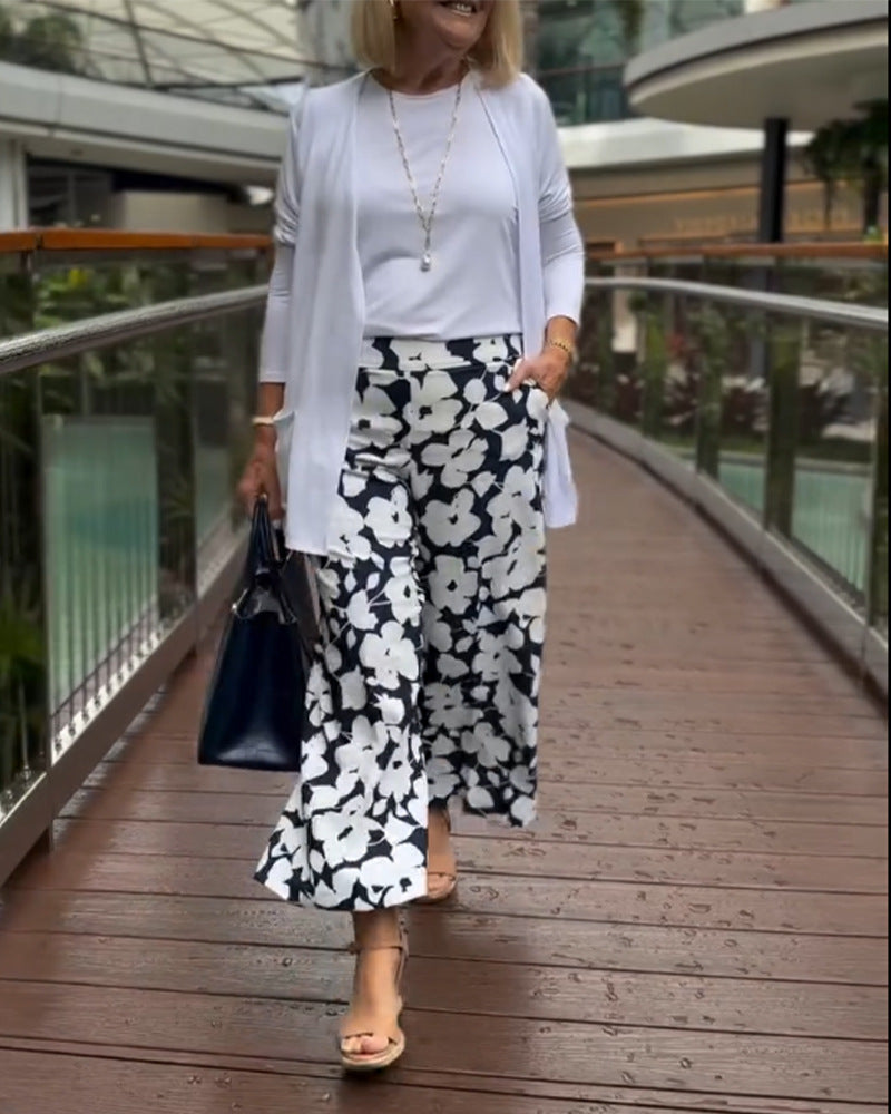 Weite Culotte mit Blumenmuster und elastischem Bund von berg-feldt für Damen