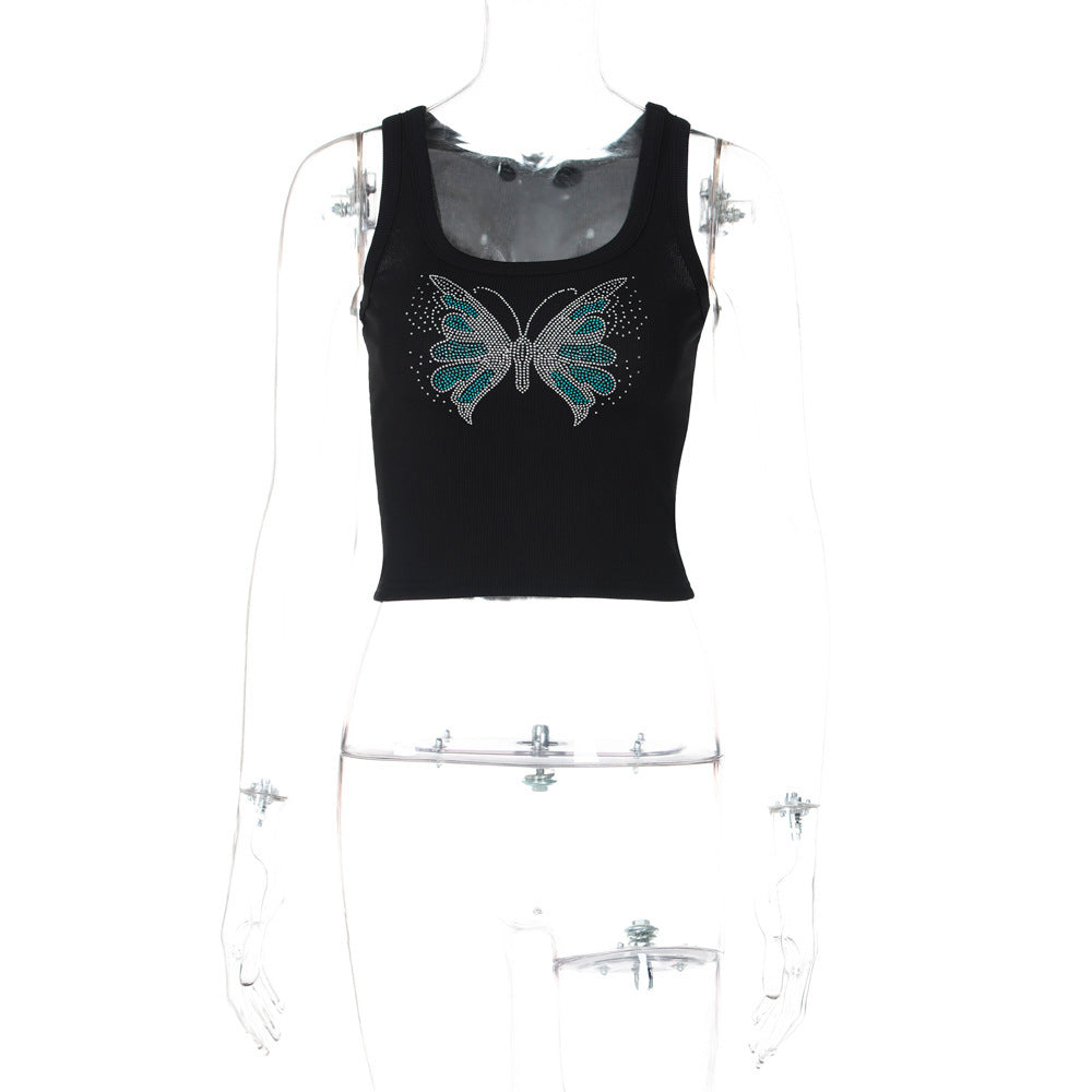Ärmelloses Damen-Crop-Top mit glitzerndem Erdbeer-Print von berg-feldt