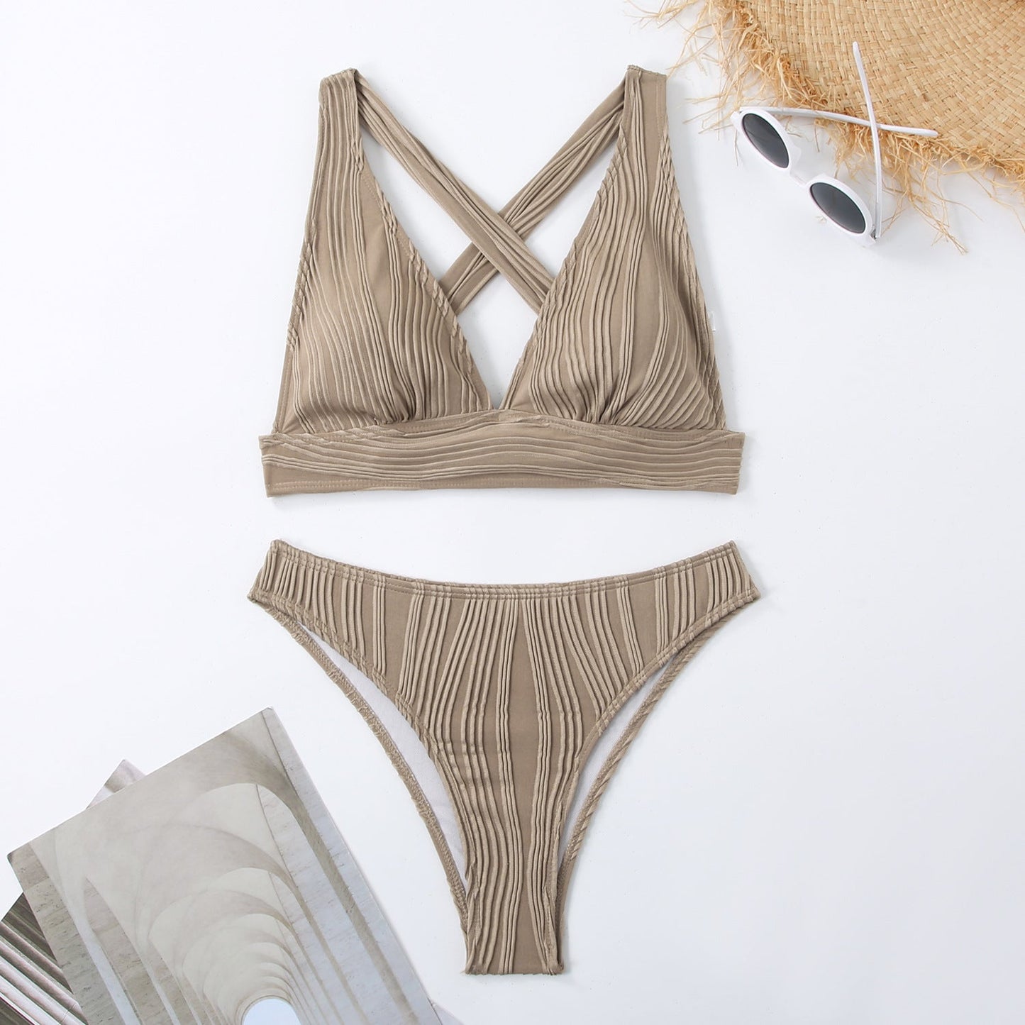 Women's Plunge Neck Pleated Bikini Set berg-feldt