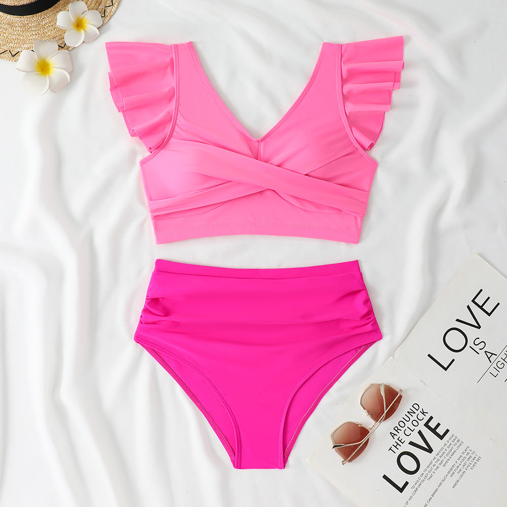 Women's Ruffled Crop Top and High-Waisted Bikini Bottom Set by berg-feldt