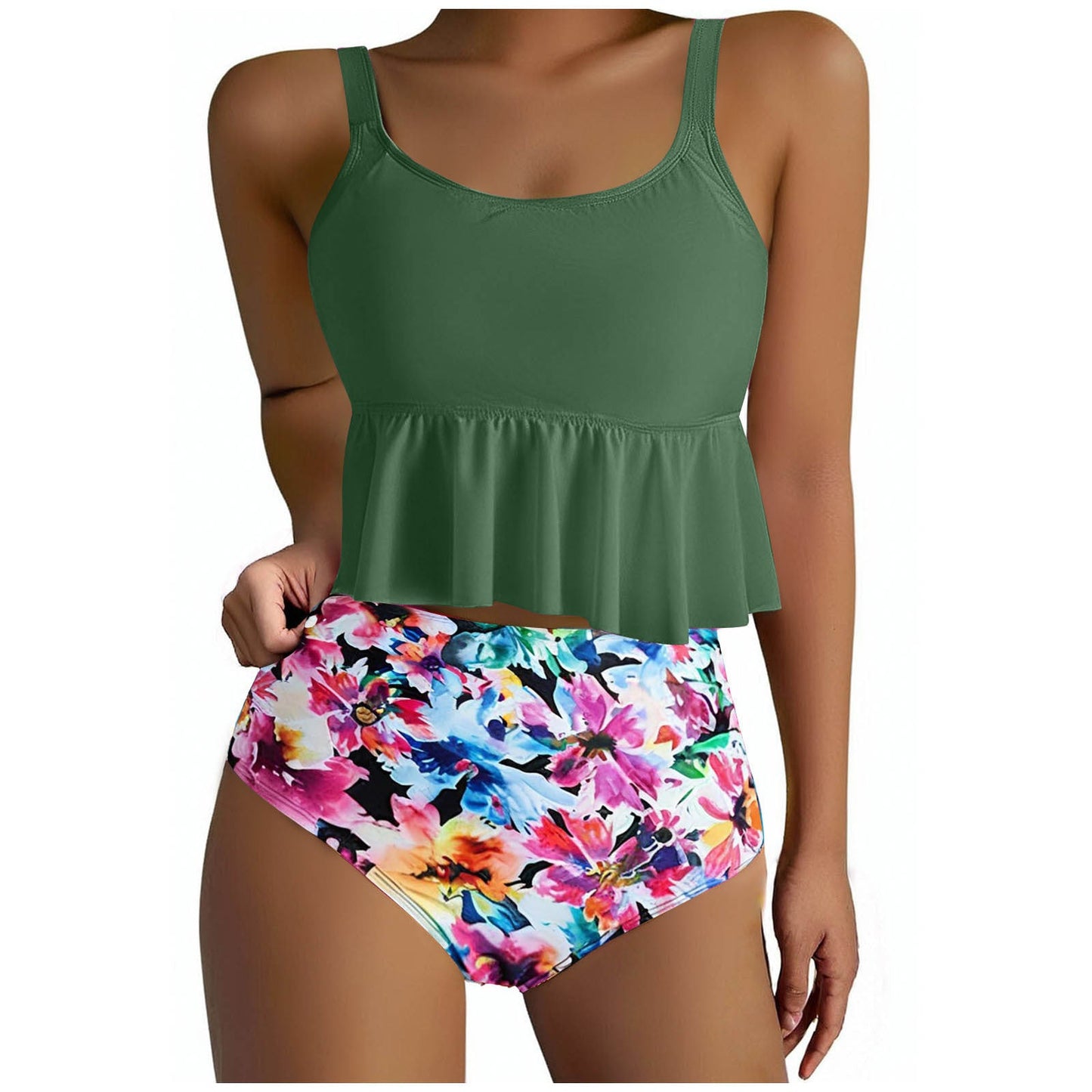 Women's Flowy Peplum Top and High-Waisted Swimsuit Set by berg-feldt