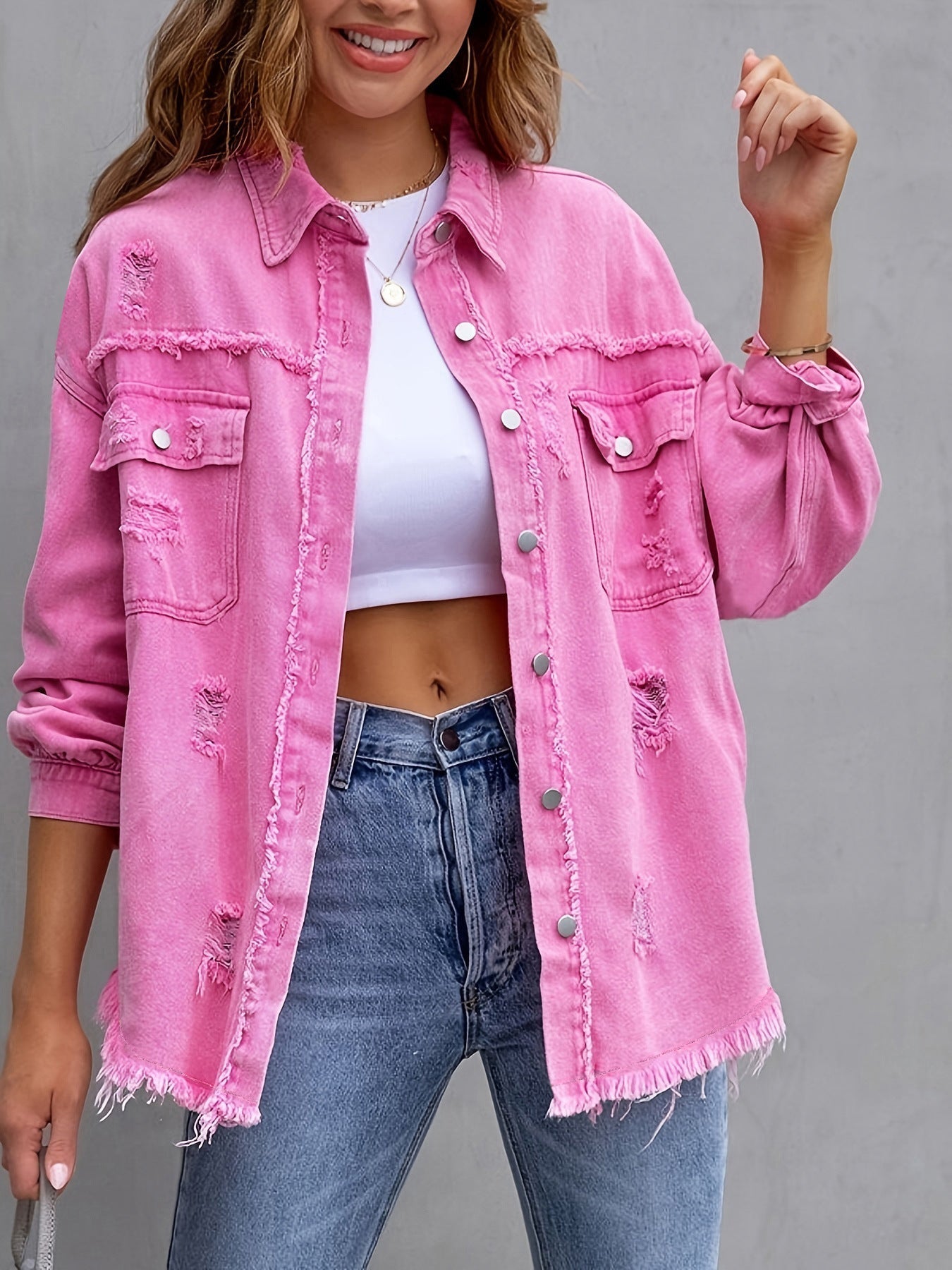 Women's Oversized Distressed Denim Shacket berg-feldt