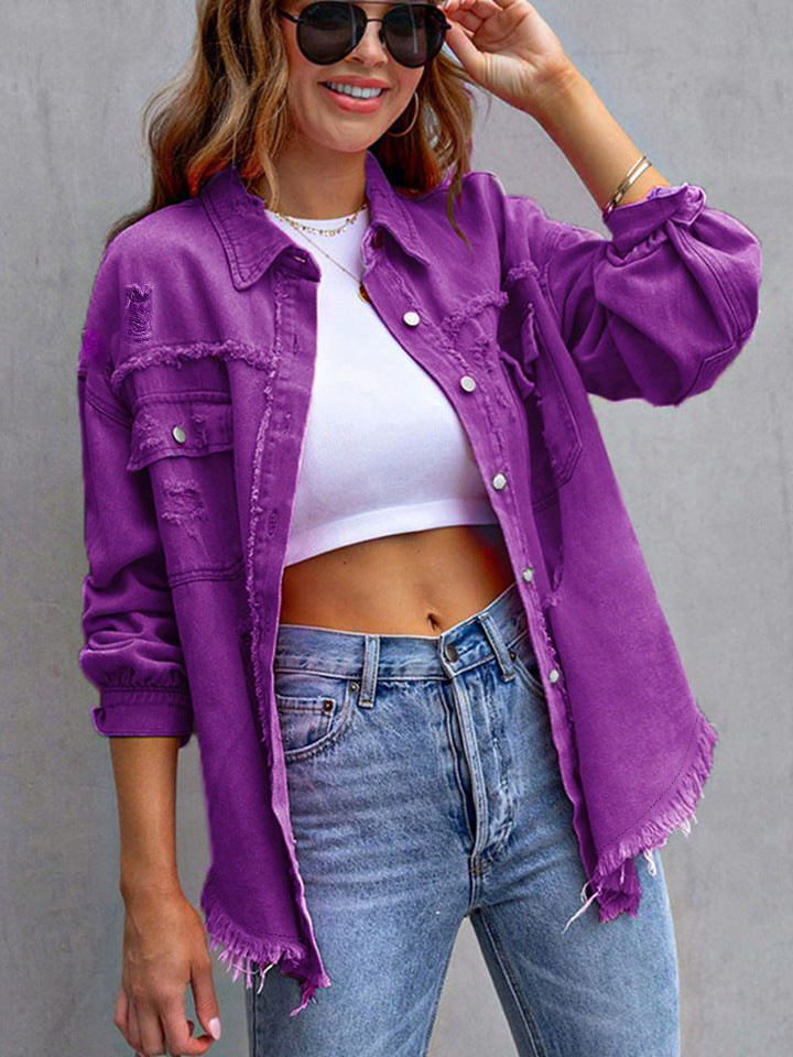 Women's Oversized Distressed Denim Shacket berg-feldt
