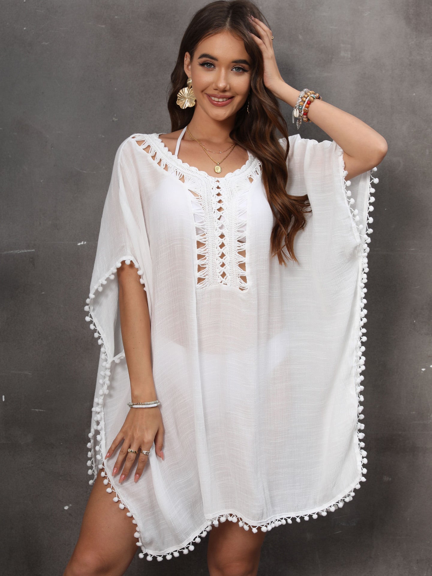 Kaftan cache-maillot élégant pour femme avec pompons par berg-feldt