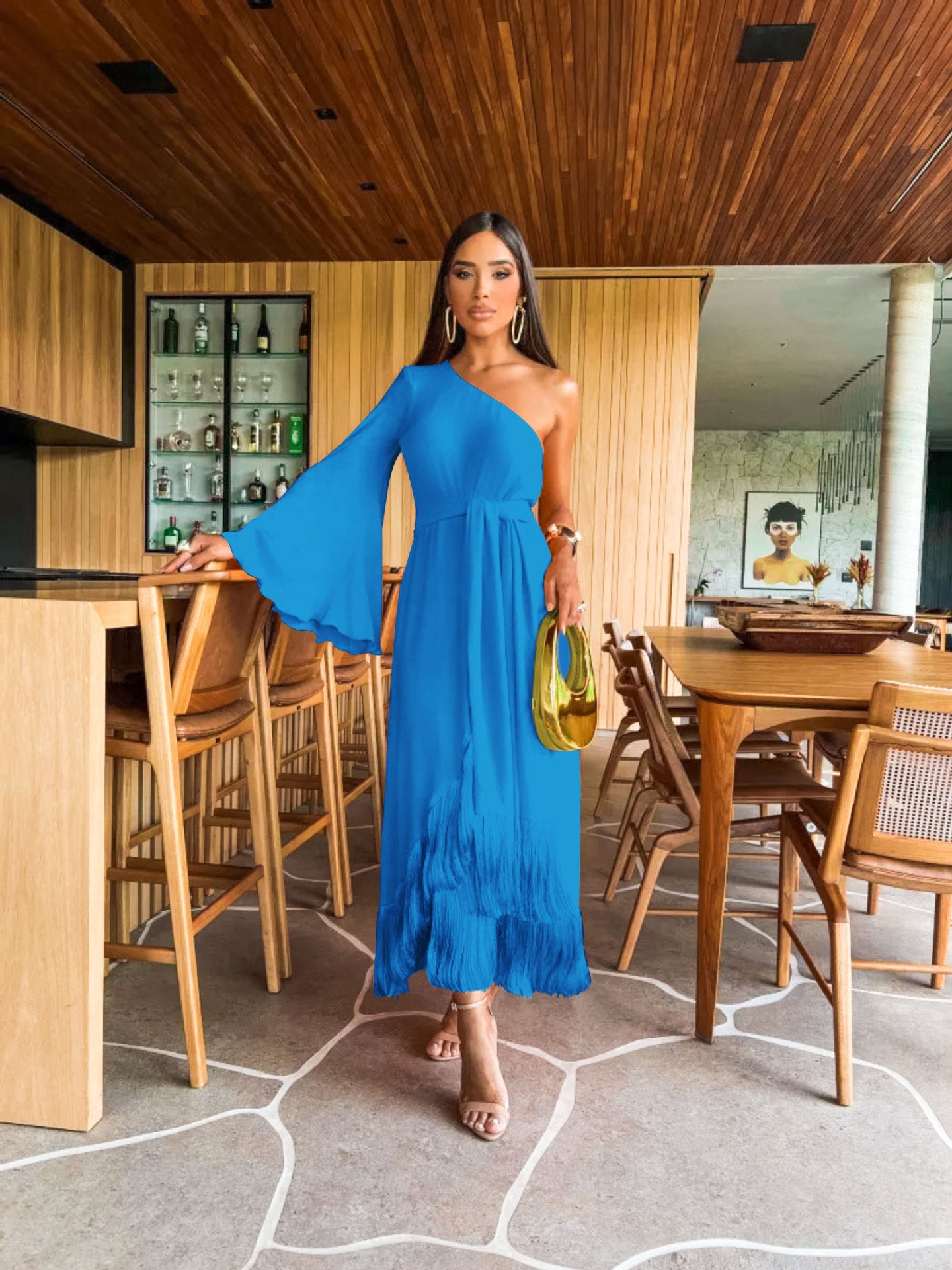 Asymmetrisches Maxikleid mit Fransen-Saum von berg-feldt