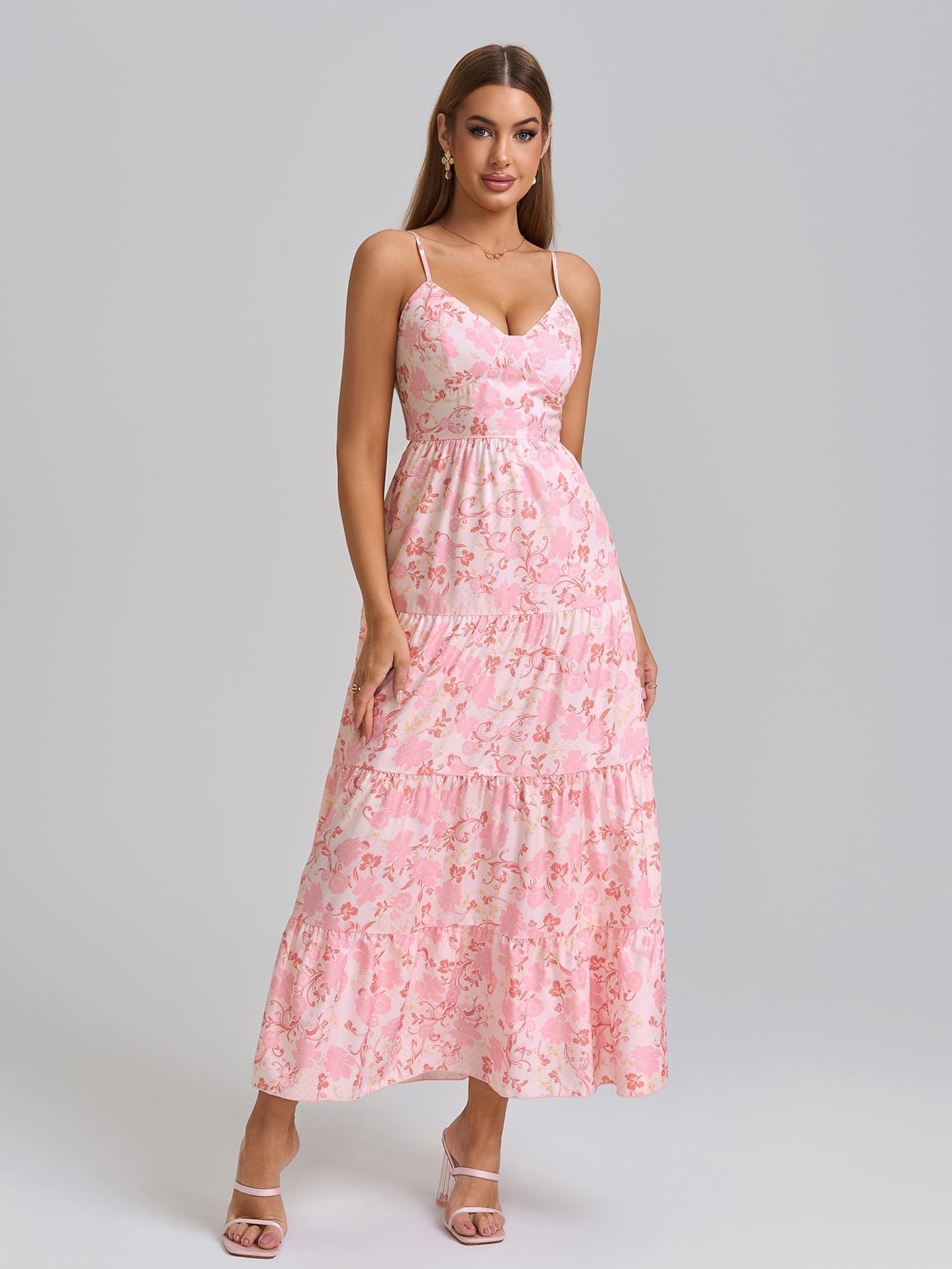 Maxikleid für Damen mit Blumenapplikationen und regulierbaren Spaghettiträgern von berg-feldt
