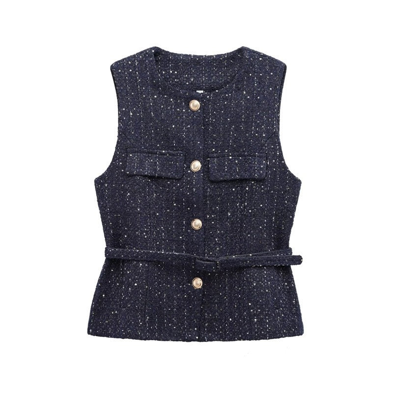 Women's Textured Utility Vest with Adjustable Waistband
