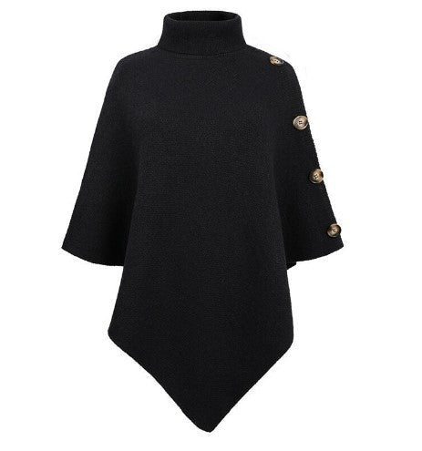Poncho en maille pour femme avec col montant et détails de boutons décoratifs Berg-Feldt