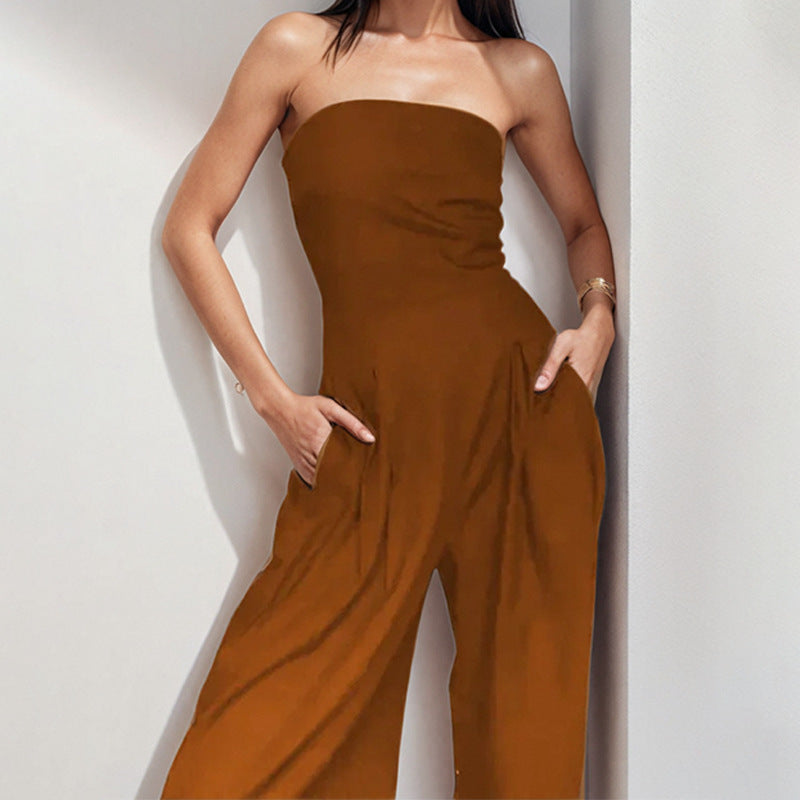 Combinaison pantalon élégante pour femme, sans bretelles, coupe fluide et poches de berg-feldt