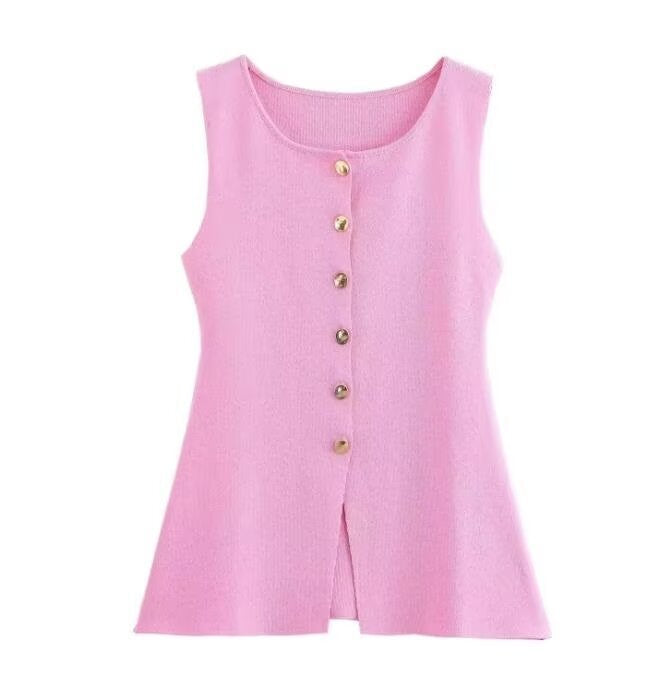 Women's Ribbed Knit Button Tank Top by berg-feldt