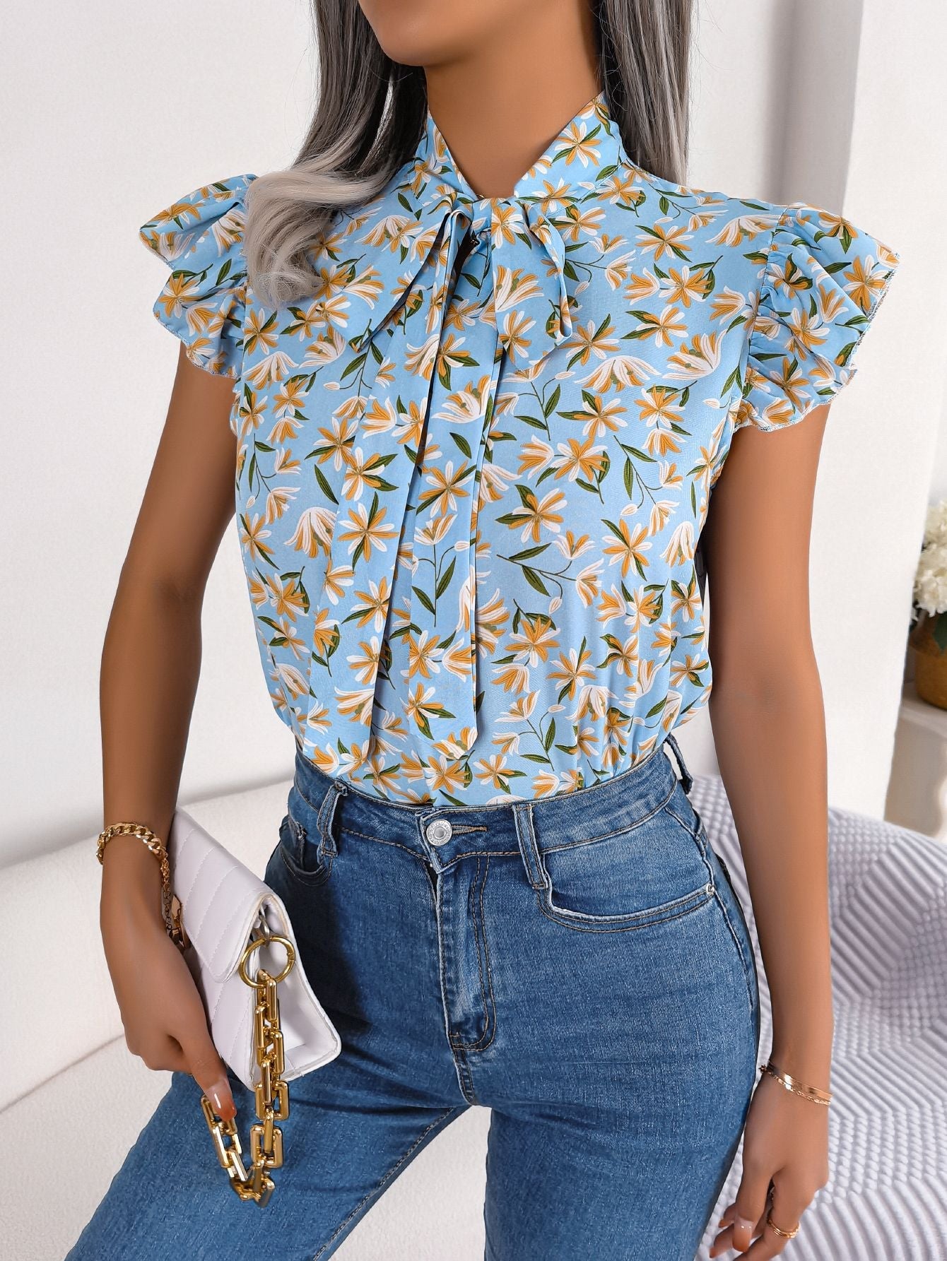 Blouse pour femme à volants et motif fleuri de berg-feldt