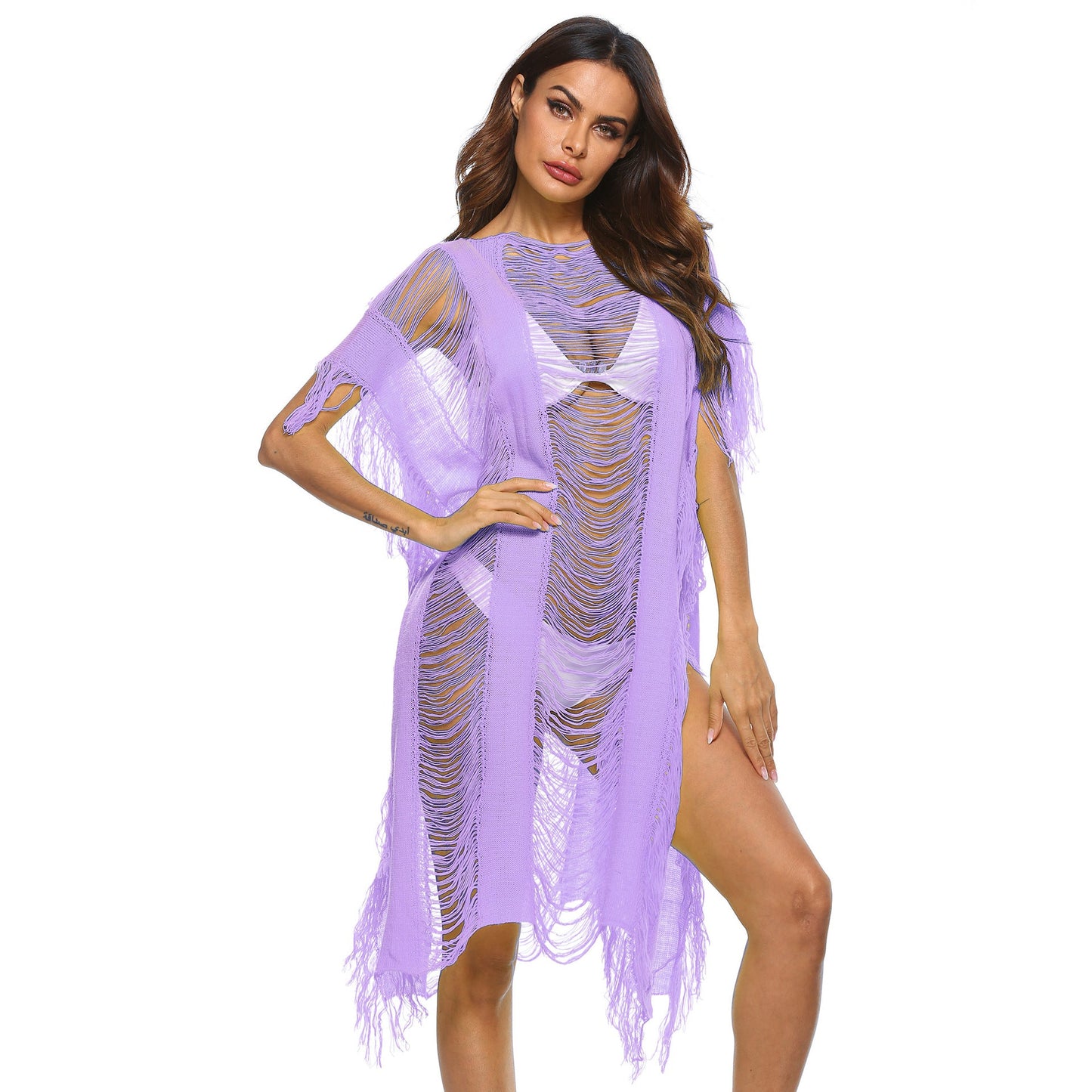 Women's lightweight beach kaftan with fringe by berg-feldt
