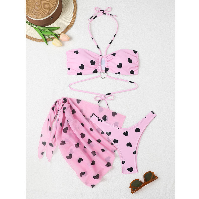 Ensemble de bikini pour femme avec jupe portefeuille, imprimé cœur, berg-feldt