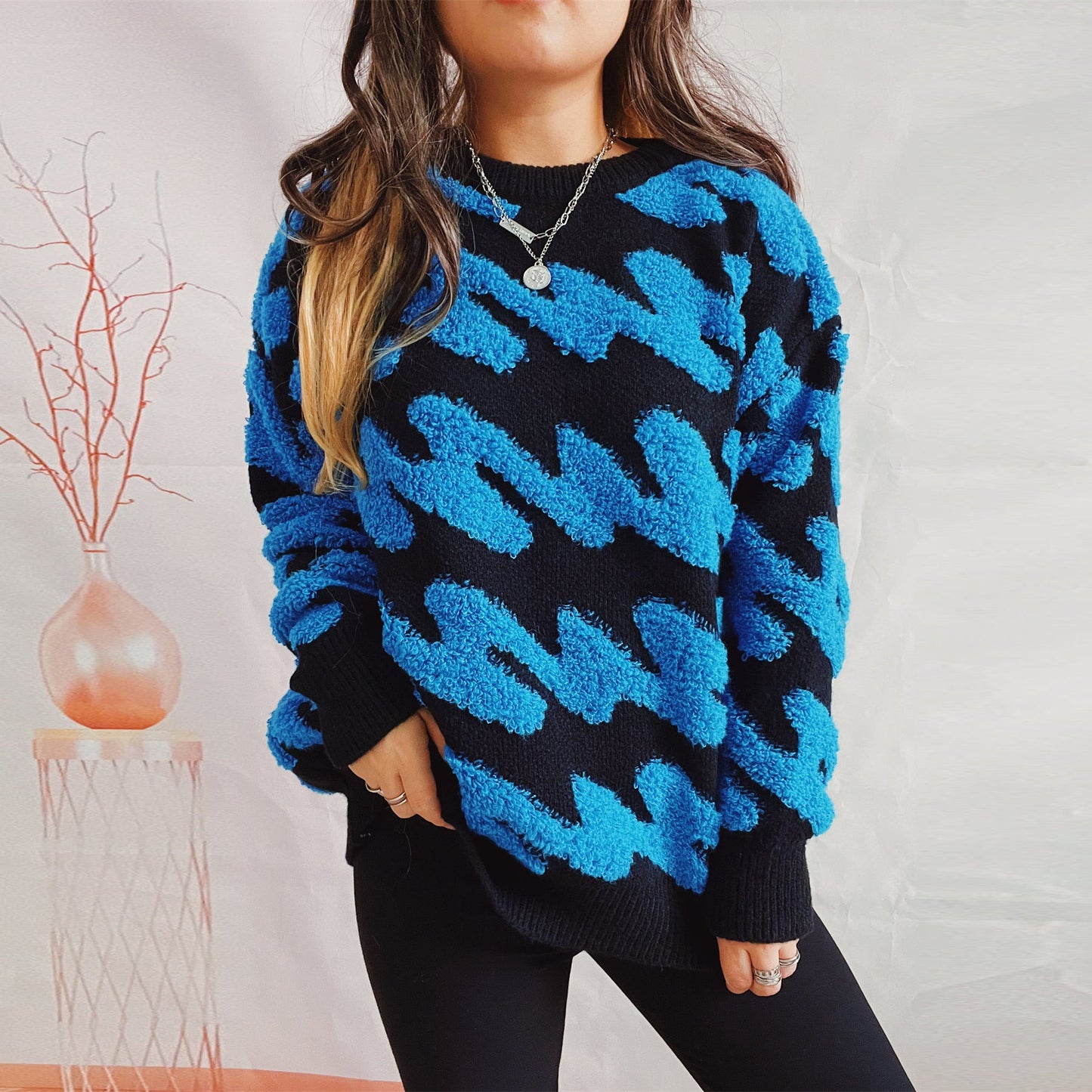 Damen-Sweatshirt mit grober Struktur und Kontrastmuster Berg-Feldt