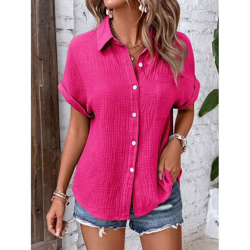 Atmungsaktive Damen-Baumwollmix-Bluse mit Kurzarm und strukturierter Oberfläche von berg-feldt