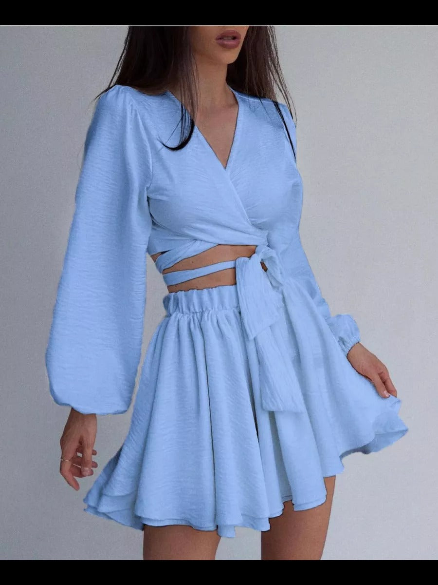 Wickel-Crop-Top und Rock Set für Damen mit weiten Ärmeln von berg-feldt