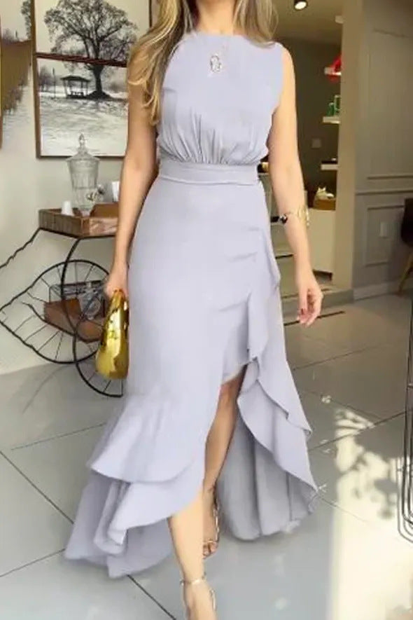 Asymmetrisches Maxikleid mit hohem Schlitz und Rüschen-Saum von berg-feldt