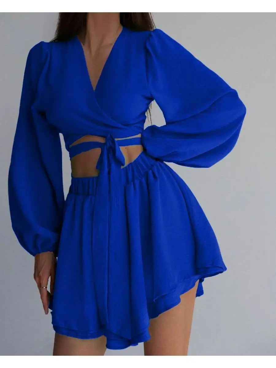 Wickel-Crop-Top und Rock Set für Damen mit weiten Ärmeln von berg-feldt