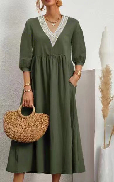 Robe longue légère à col en V et poches latérales pour femme berg-feldt