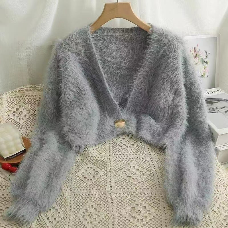 Gilet court flou à col en V et boutons pour femme Berg-Feldt