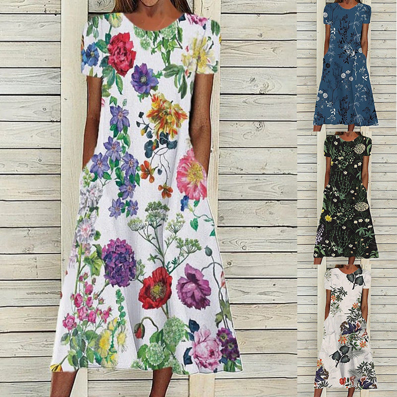 Eva Chic - Beigefarbenes Midikleid mit Blumenmuster