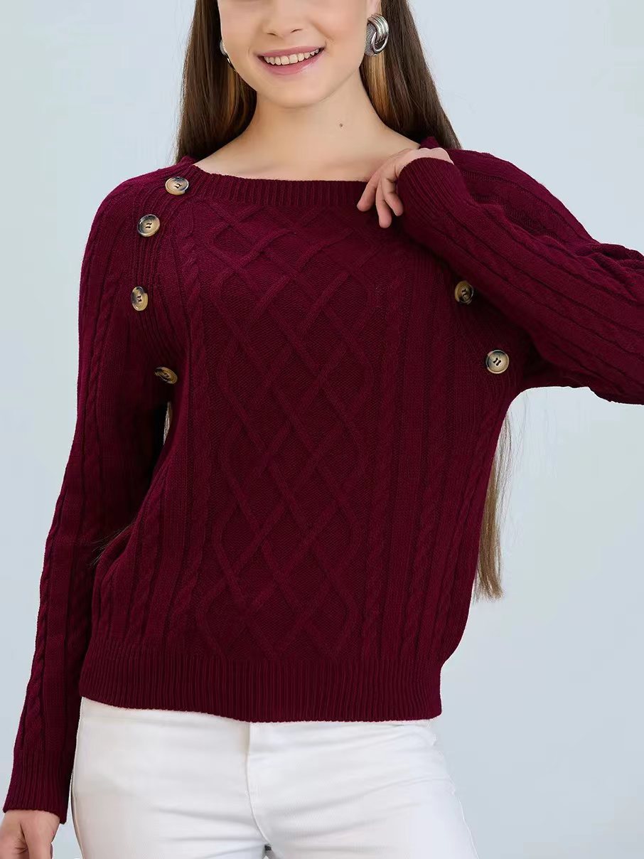 Pull en maille jacquard motif losanges et boutons décoratifs Berg-Feldt