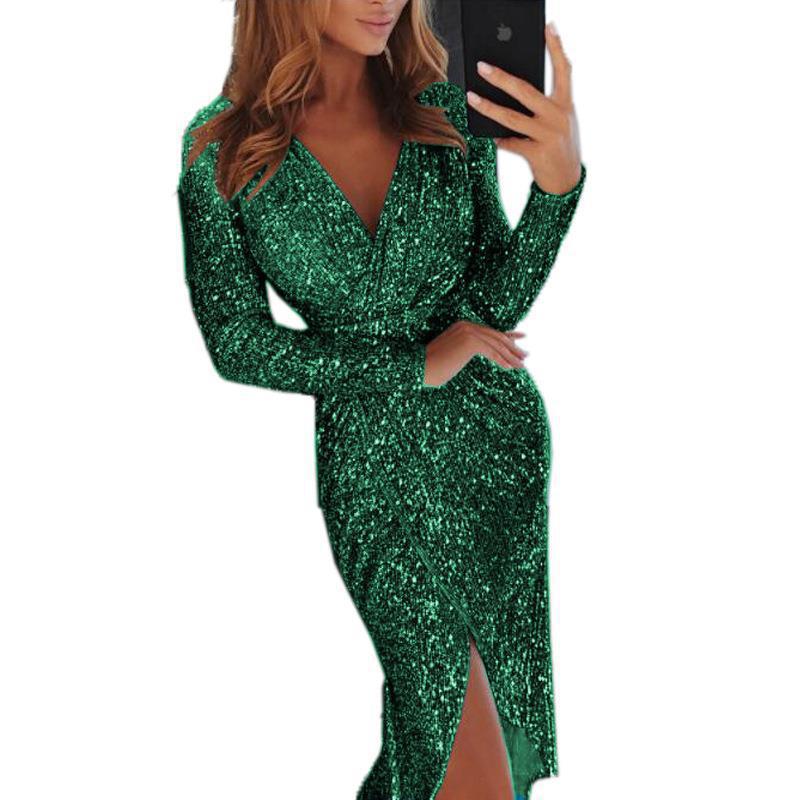 Wickelkleid für Damen mit Glitzer, hochgeschlossenem V-Ausschnitt und seitlichem Schlitz von berg-feldt