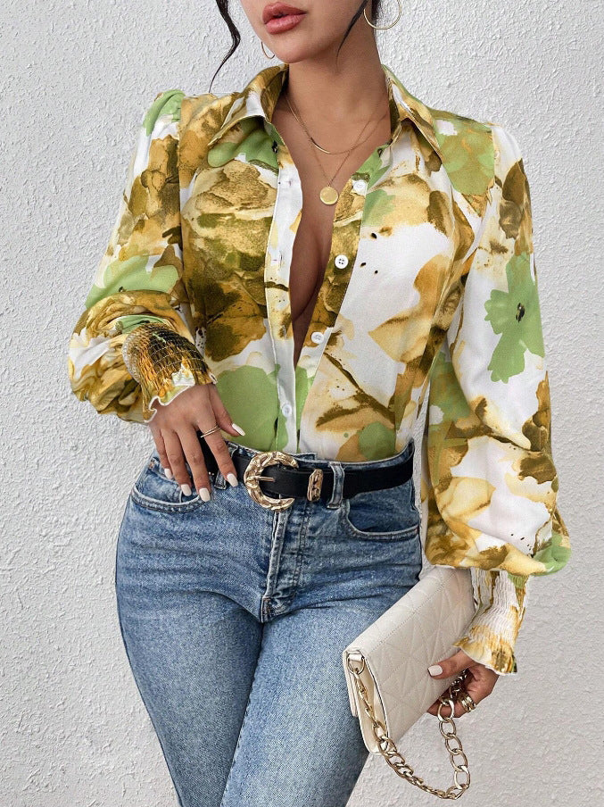Blouse pour femme à manches bouffantes amples et motif floral de berg-feldt