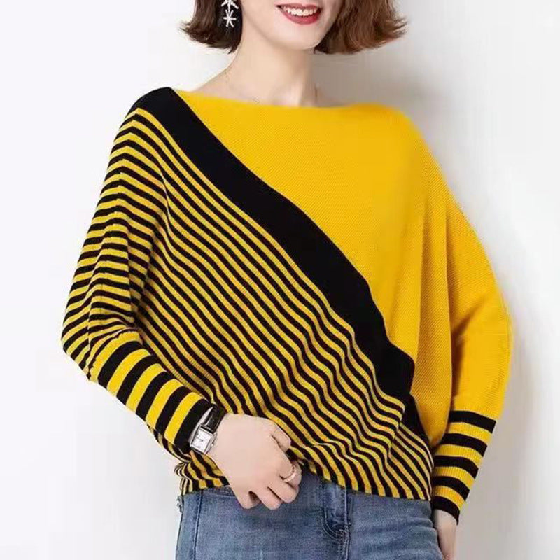 Damen Strickpullover modischer Strickpullover mit asymmetrischem Schnitt und grafischem Streifenmuster Berg-Feldt