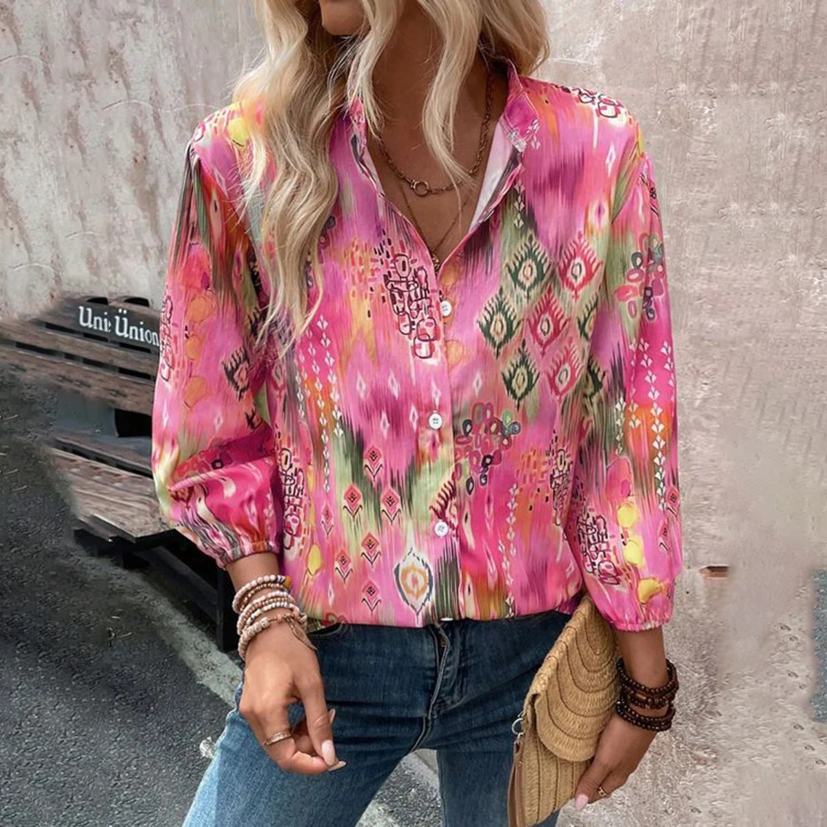 Women's Colorful Printed Button-Up Blouse berg-feldt