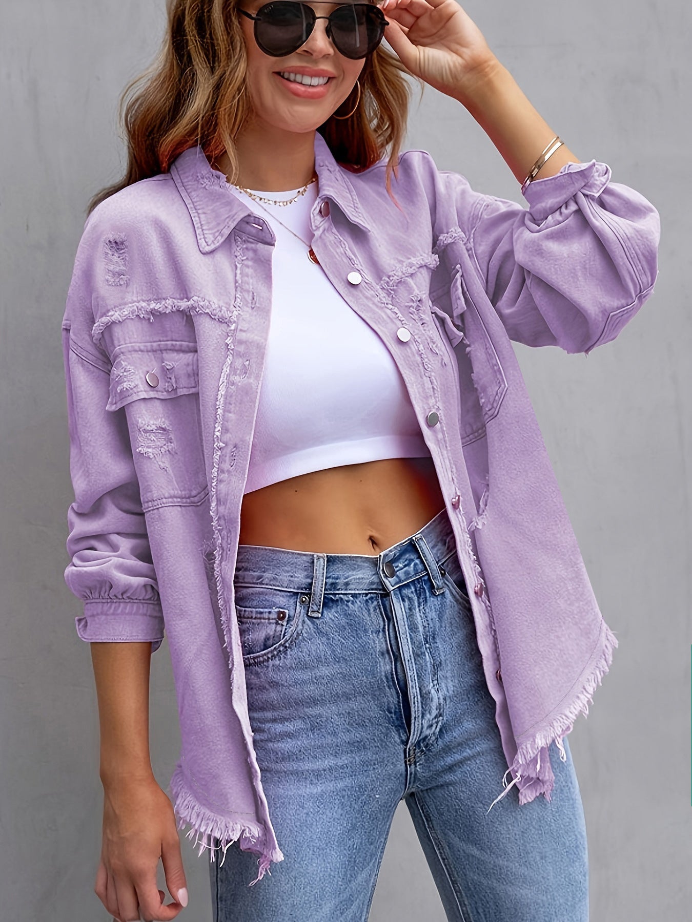 Women's Oversized Distressed Denim Shacket berg-feldt