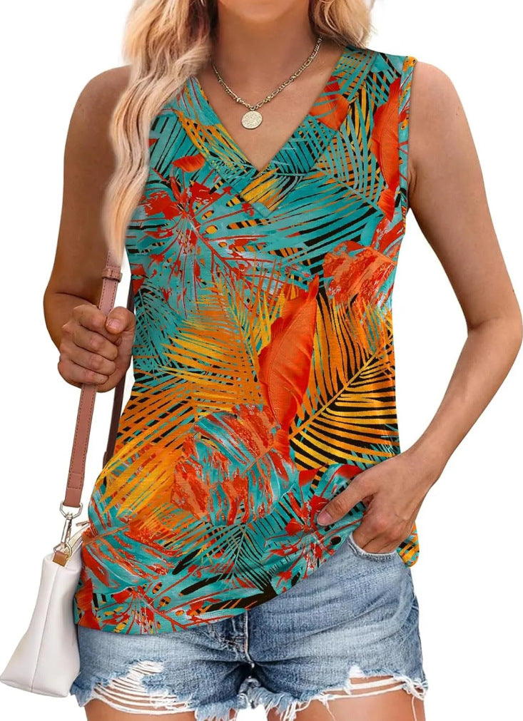 Blouse femme, sans manches, col en V, imprimé floral, berg-feldt
