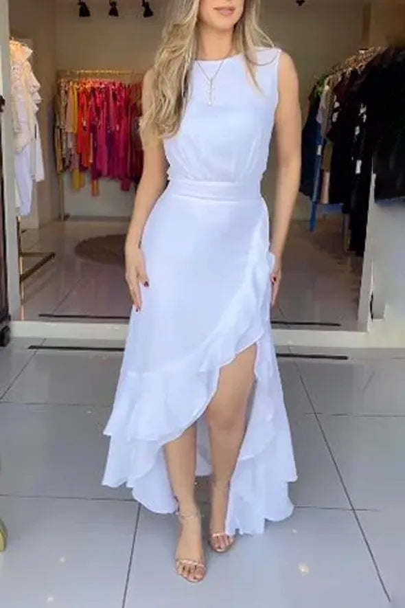 Asymmetrisches Maxikleid mit hohem Schlitz und Rüschen-Saum von berg-feldt