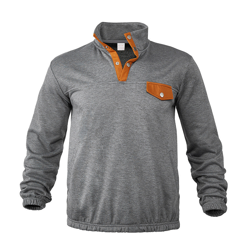 Herren Fleece-Pullover mit modernem Stehkragen und aufgesetzter Brusttasche Berg-Feldt