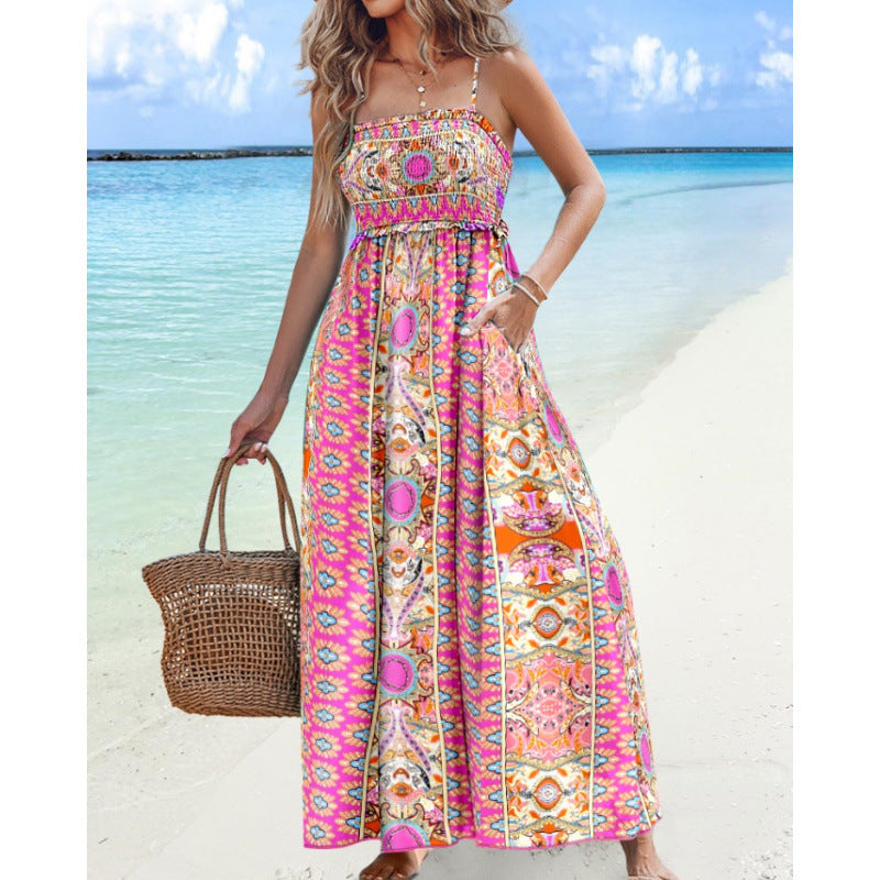 Maxikleid für Damen im Boho-Stil mit Paisleymuster und verstellbaren Trägern von berg-feldt