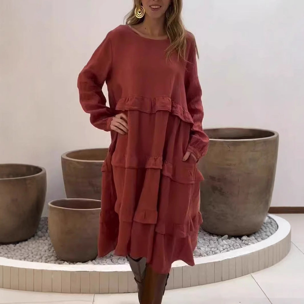 Robe en lin Berg-Feldt pour femme, coupe ample et superposée avec poches latérales