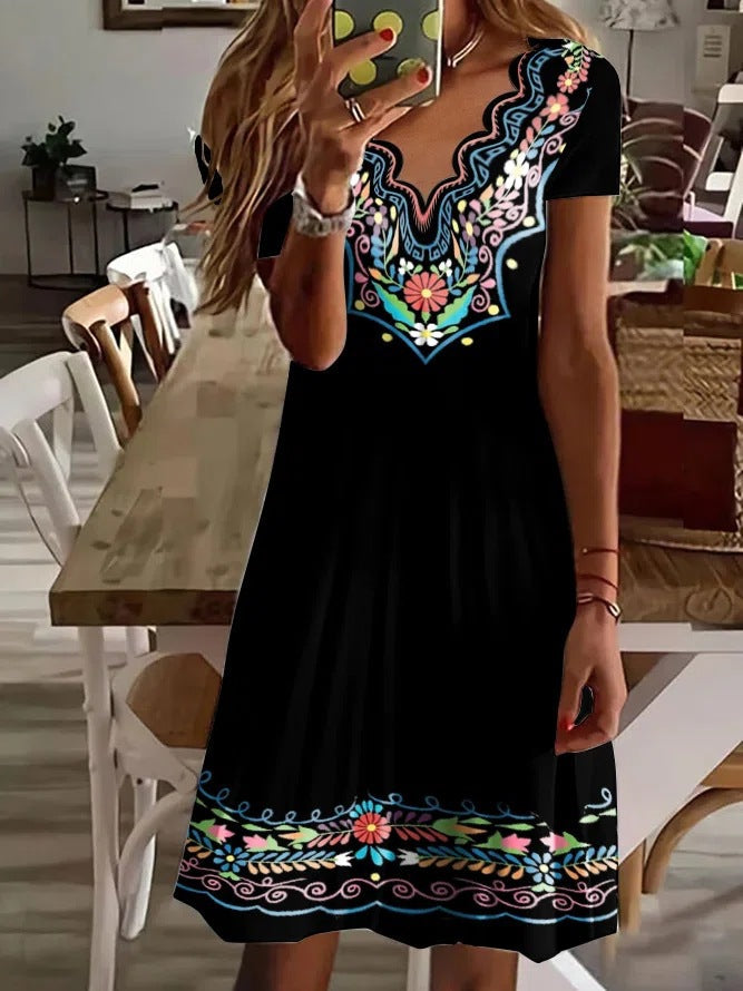 A-Linienkleid für Damen mit bestickten, farbenfrohen Blumenapplikationen von berg-feldt