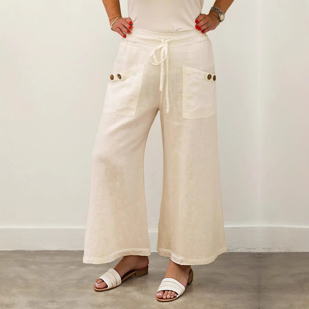 Weitbeinige Damen-Casualhose mit Knöpfen an den Taschen von berg-feldt