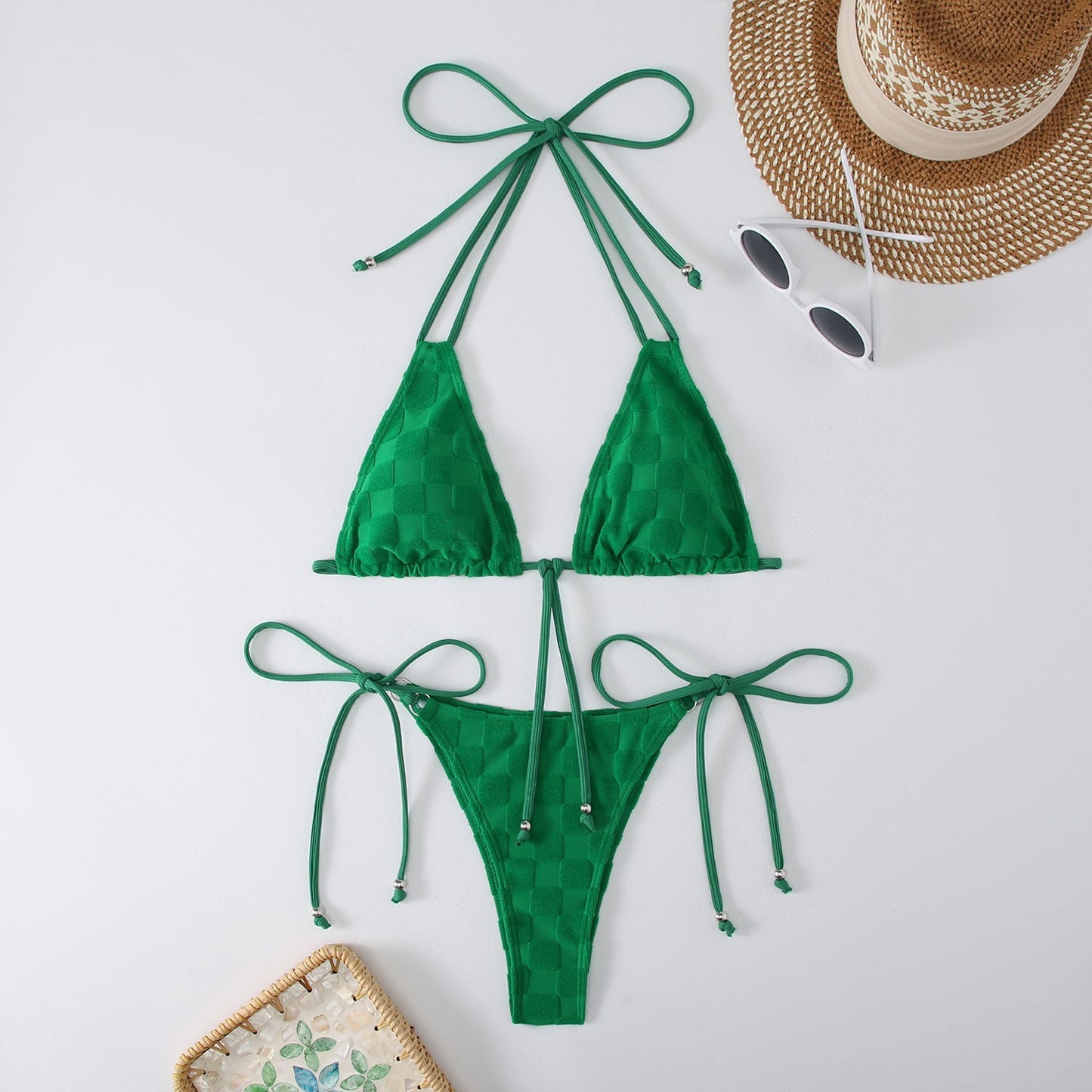 Womens Adjustable Triangle Bikini Set with Decorative Tie Details by berg-feldt