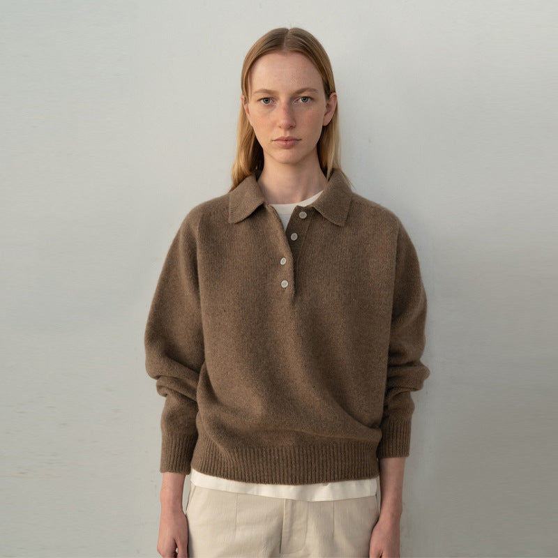 Polo pour femme de haute qualité avec élégante patte de boutonnage en cachemire mélangé de berg-feldt