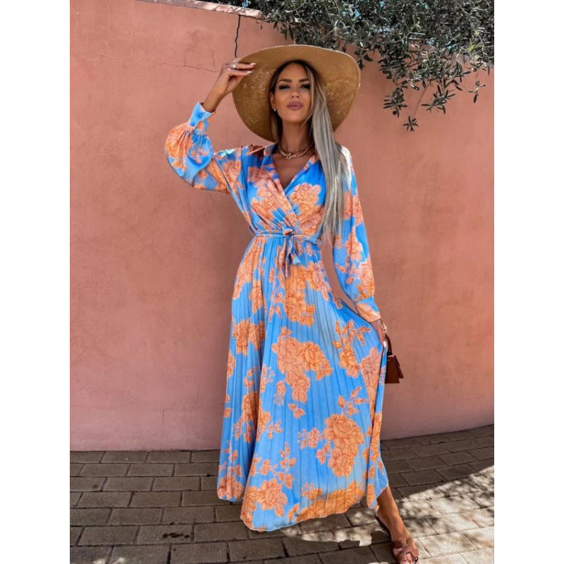 Robe longue fleurie élégante pour femme avec ceinture et manches longues de berg-feldt