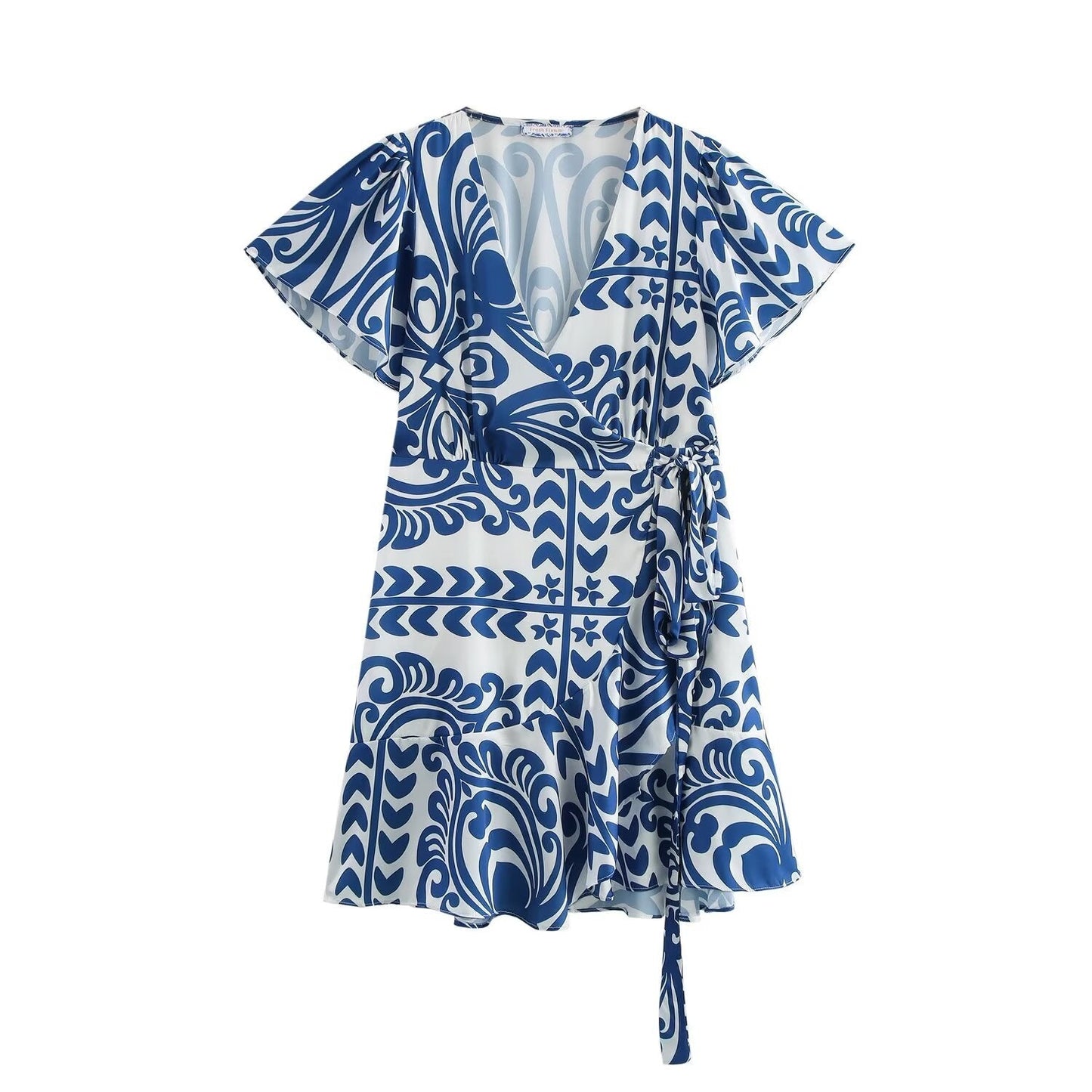 Wickel-Minikleid für Damen mit Blumenmuster und ausgestelltem Saum von berg-feldt